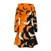 Robe à capuche d'Halloween à imprimé chauve-souris contrasté, mini-robe à lacets et cordons de serrage - Orange XXXXXL | US 20