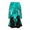 Robe à capuche d'Halloween avec imprimé branches d'arbre à chat et cordons de serrage - Émeraude XXXXXL | US 20