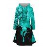 Robe à capuche d'Halloween avec imprimé branches d'arbre à chat et cordons de serrage - Émeraude XXXXXL | US 20