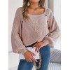 Pull en tricot de couleur unie à col carré et manches lanternes à faux boutons - Rose clair M | US 6
