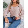 Pull en tricot de couleur unie à col carré et manches lanternes à faux boutons - Rose clair M | US 6