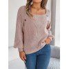 Pull en tricot de couleur unie à col carré et manches lanternes à faux boutons - Rose clair M | US 6