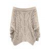 Women Outfit Cable Knit Off the Shoulder Sweater and Demin Flare Jeans Set - café lumière S | US 4