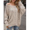 Women Outfit Cable Knit Off the Shoulder Sweater and Demin Flare Jeans Set - café lumière S | US 4