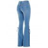 Women Outfit Cable Knit Off the Shoulder Sweater and Demin Flare Jeans Set - café lumière S | US 4