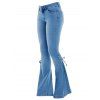 Women Outfit Cable Knit Off the Shoulder Sweater and Demin Flare Jeans Set - Blanc S | US 4