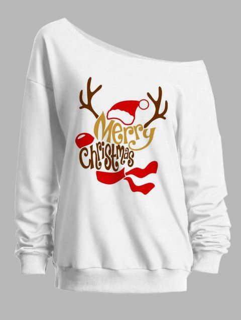 Sweat-shirt de Noël à imprimé lettre d'élan et col incliné