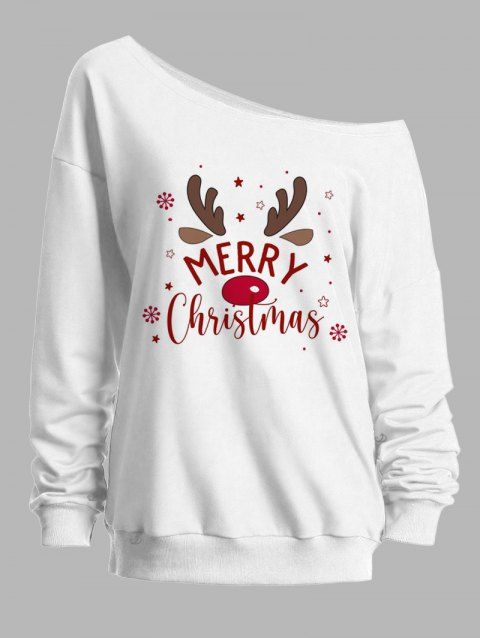 Sweat-shirt de Noël à col incliné avec imprimé lettres et flocons de neige