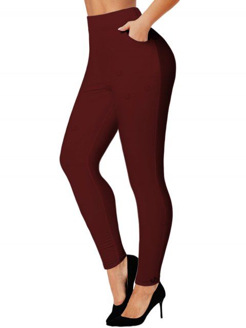 Leggings de couleur unie avec poches et pantalon long skinny taille haute