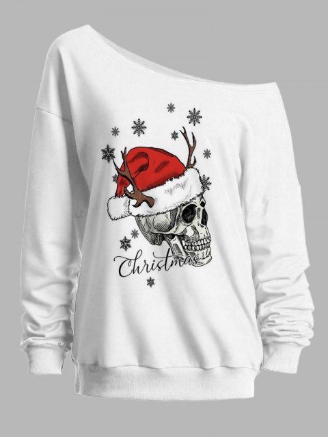 Sweat-shirt de Noël avec corne d'élan, crâne et chapeau, imprimé flocon de neige