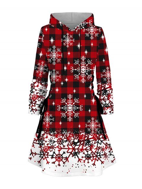 Robe à capuche de Noël à carreaux et imprimé flocons de neige