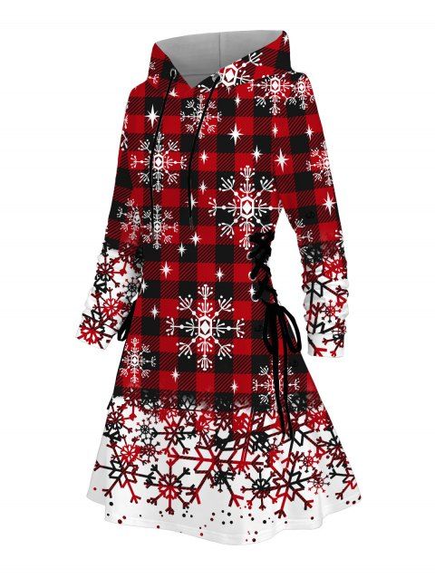 Robe à capuche de Noël à carreaux et imprimé flocons de neige