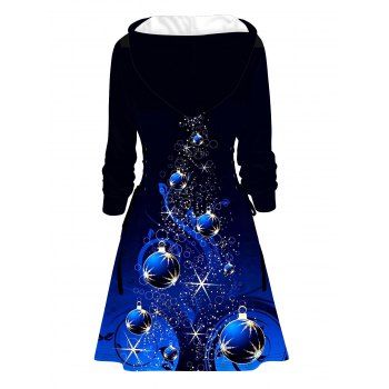 Christmas Hoodie Dress Shiny Star Geometric Print Lace Up Drawstrings Dress