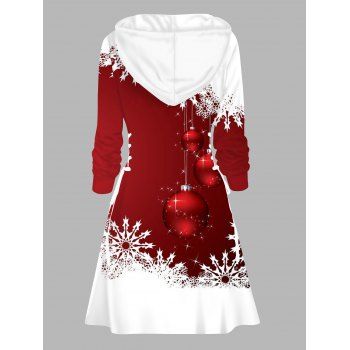 Christmas Hoodie Dress Colorblock Bell Snowflake Print Lace Up Hooded Dress