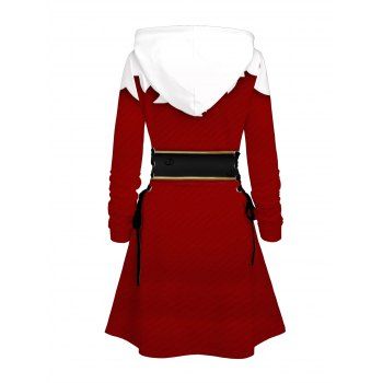 Christmas Hoodie Dress Colorblock 3D Print Lace Up Hooded Dress