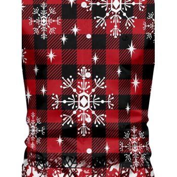 Christmas Couple Outfit Plaid Snowflake Print Lace Up Hoodie Dress and Shirt Set