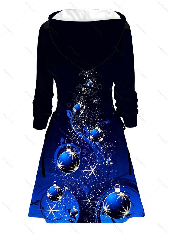 Robe à capuche de Noël à imprimé géométrique et étoiles brillantes, à lacets et cordons de serrage - Noir XXL | US 14