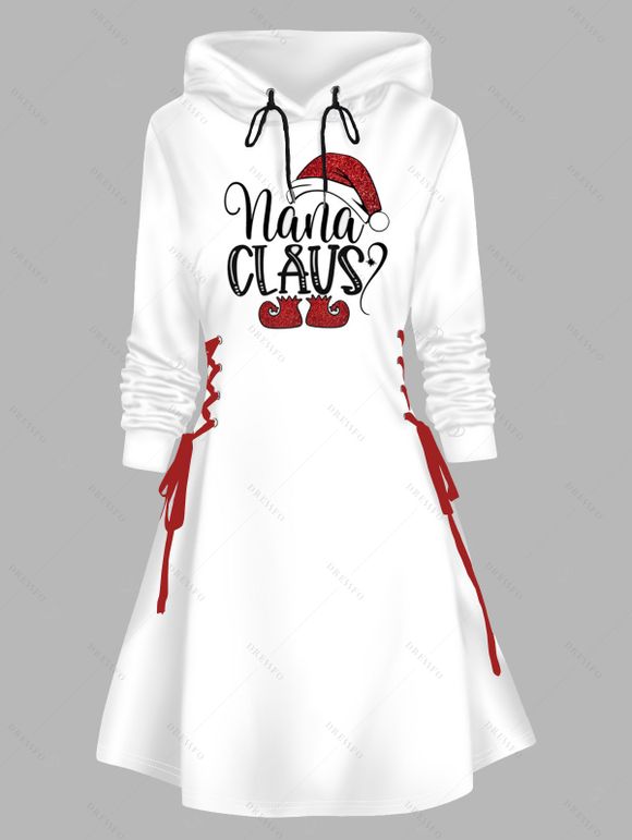 Robe à capuche de Noël à lacets et imprimé chapeau et lettres - Blanc XXL | US 14