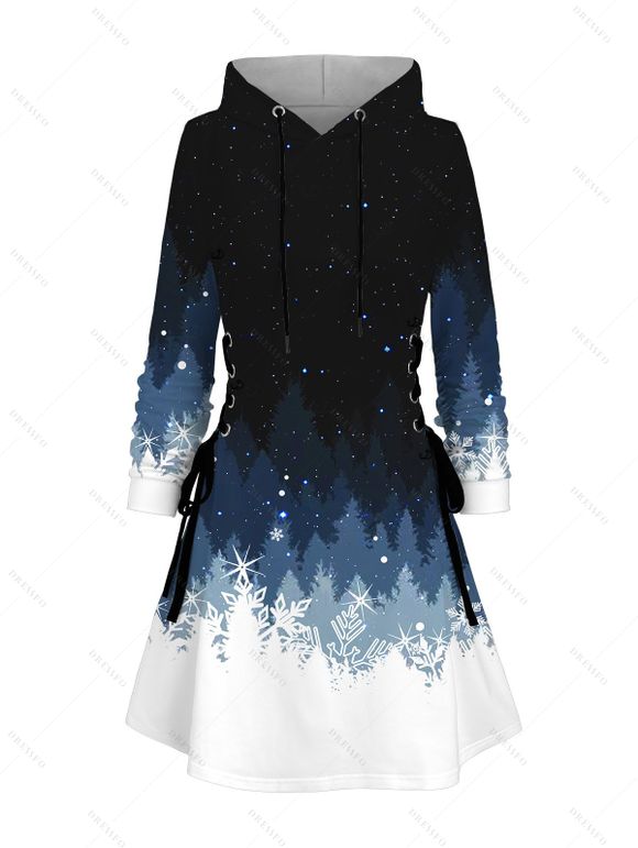 Robe à capuche de Noël à lacets et motif flocon de neige colorblock - Noir XXXXXL | US 20