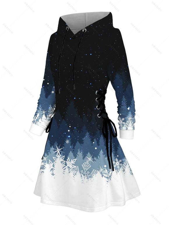 Robe à capuche de Noël à lacets et motif flocon de neige colorblock - Noir XXXXXL | US 20