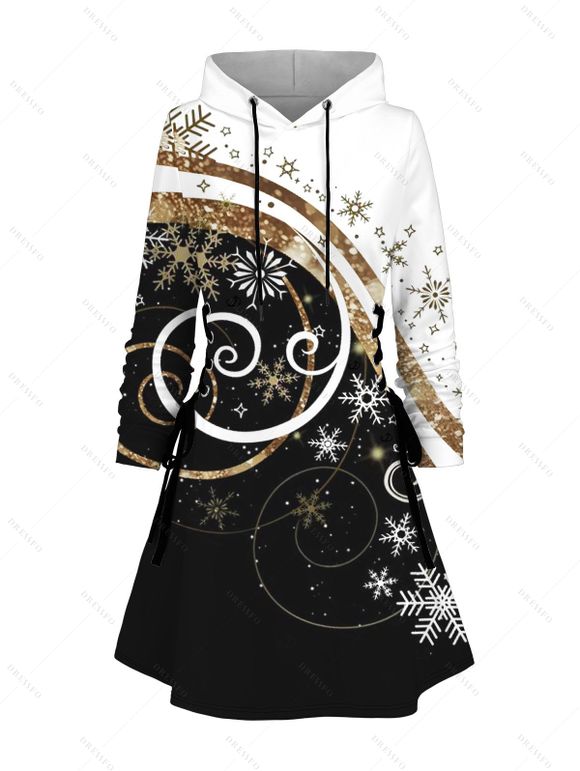 Robe à capuche de Noël à lacets et imprimé flocons de neige - Noir XXXXXL | US 20