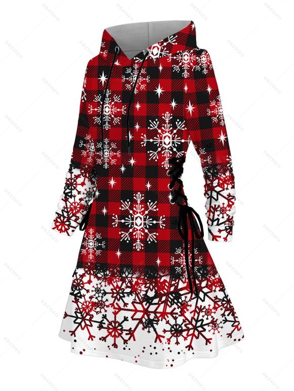 Robe à capuche de Noël à carreaux et imprimé flocons de neige - Rouge Vineux M | US 6