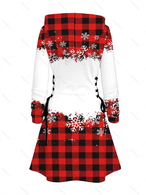Robe à capuche de Noël à carreaux, imprimé élan et flocon de neige, robe à capuche à lacets - Rouge XXL | US 14