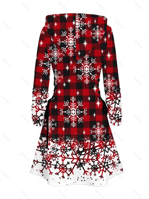 Christmas Couple Outfit Plaid Snowflake Print Lace Up Hoodie Dress and Shirt Set - Rouge foncé S | US 4