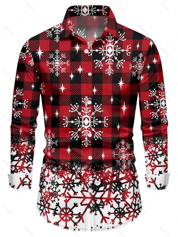 Christmas Couple Outfit Plaid Snowflake Print Lace Up Hoodie Dress and Shirt Set - Rouge foncé S | US 4