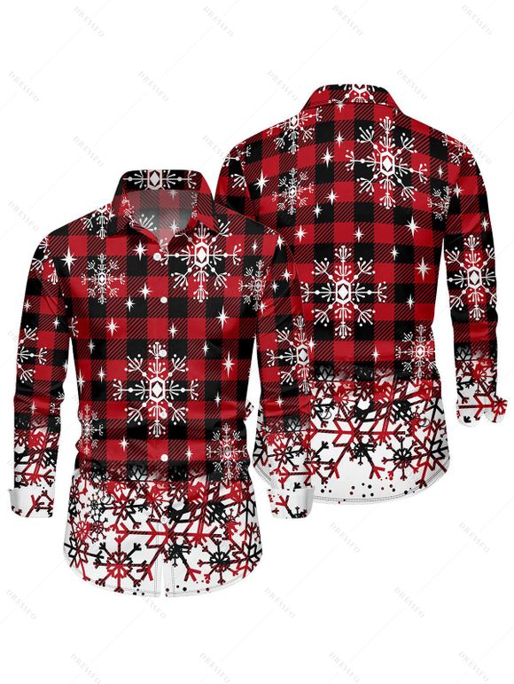 Christmas Couple Outfit Plaid Snowflake Print Lace Up Hoodie Dress and Shirt Set - Rouge foncé S | US 4