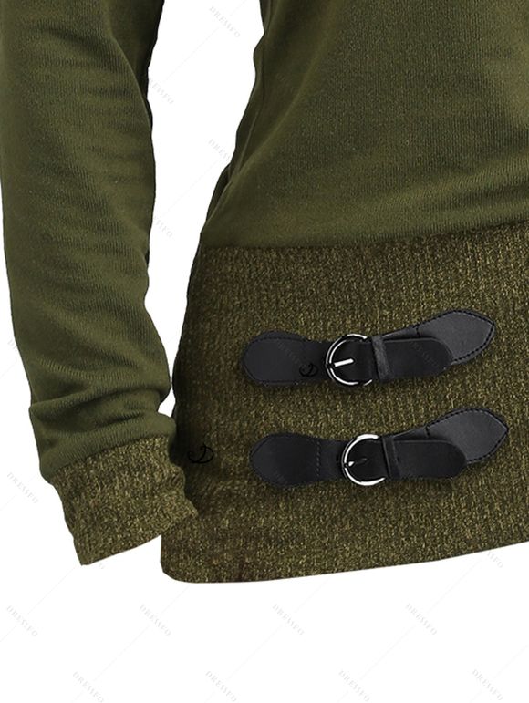 Women Outfit Textured Heather Faux Twinset Top and Grommet Leggings Set - Vert Armée S | US 4