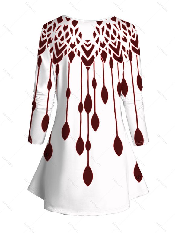 Women Outfit Geometric Print V Neck Long Sleeve Top and Leggings Set - Rouge Vineux S | US 4