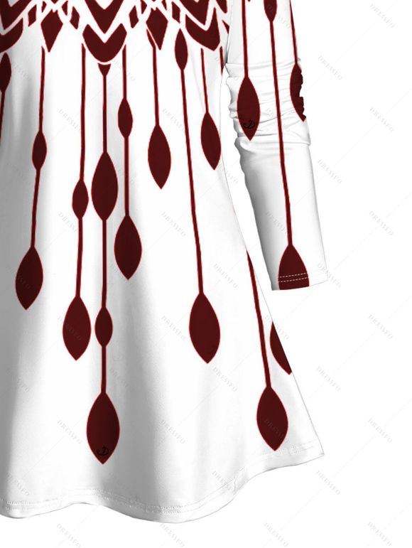 Women Outfit Geometric Print V Neck Long Sleeve Top and Leggings Set - Rouge Vineux S | US 4