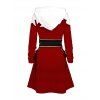 Robe à capuche de Noël à lacets et imprimé 3D colorblock - Rouge Vineux XL | US 12