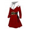Robe à capuche de Noël à lacets et imprimé 3D colorblock - Rouge Vineux XXXXL | US 18