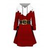 Robe à capuche de Noël à lacets et imprimé 3D colorblock - Rouge Vineux XXXXL | US 18