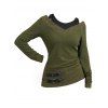 Haut Heather Faux Twinset texturé à manches longues et col en V, 2 en 1 - Vert Armée XS | US 2