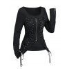 Gothic Women Outfit Lace Up Zip Square Neck Top and Grommet Pants Set - Noir S | US 4