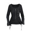 Gothic Women Outfit Lace Up Zip Square Neck Top and Grommet Pants Set - Noir S | US 4