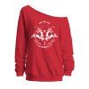 Sweat-shirt de Noël à col incliné, imprimé élan, flocon de neige et cœur - Rouge M | US 6