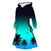 Robe de vacances à capuche, imprimé cocotier ombré, mini-robe à lacets et cordons de serrage - Pers M | US 6