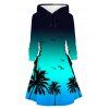 Robe de vacances à capuche, imprimé cocotier ombré, mini-robe à lacets et cordons de serrage - Pers M | US 6