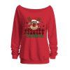 Sweat-shirt de Noël à col incliné avec imprimé dessin animé, élan, lettres et flocons de neige - Rouge M | US 6