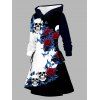 Robe à capuche gothique d'Halloween à lacets, imprimé tête de mort, rose et feuilles - Noir XXXXXL | US 20