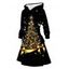 Robe à capuche imprimée sapin de Noël, nœud papillon, étoile, mini-robe à lacets et cordons de serrage - Noir XXXXXL | US 20