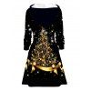 Robe à capuche imprimée sapin de Noël, nœud papillon, étoile, mini-robe à lacets et cordons de serrage - Noir XXXXXL | US 20