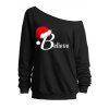 Sweat-shirt de Noël à col incliné avec imprimé lettres et chapeau de Père Noël - Noir XXL | US 14