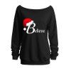 Sweat-shirt de Noël à col incliné avec imprimé lettres et chapeau de Père Noël - Noir XXL | US 14