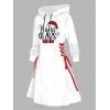Robe à capuche de Noël à lacets et imprimé chapeau et lettres - Blanc S | US 4