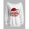 Sweat-shirt à manches longues et col incliné avec imprimé lettres et étoiles, chapeau de Noël - Blanc XXL | US 14